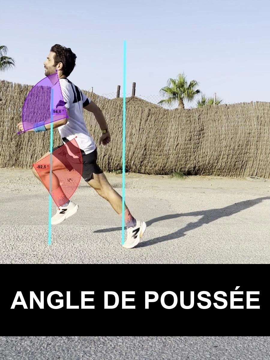 Analyse biomécanique de la course avec mesure de l'angle de décollage