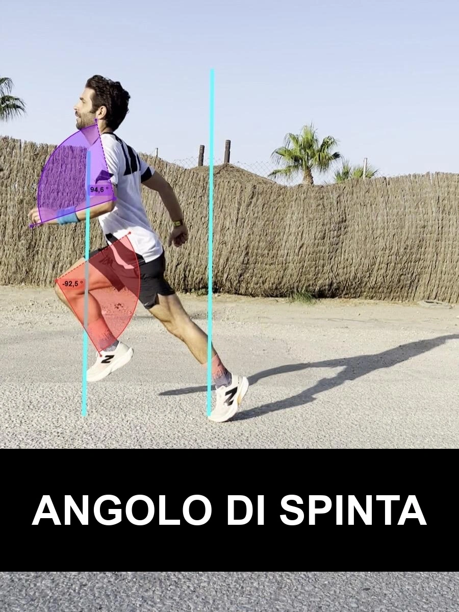 Analisi biomeccanica della corsa con misurazione dell'angolo di spinta